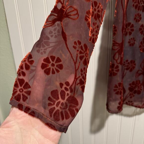Sundance Abbie Velvet Floral Burnout Blouse Size Small - Picture 4 of 8